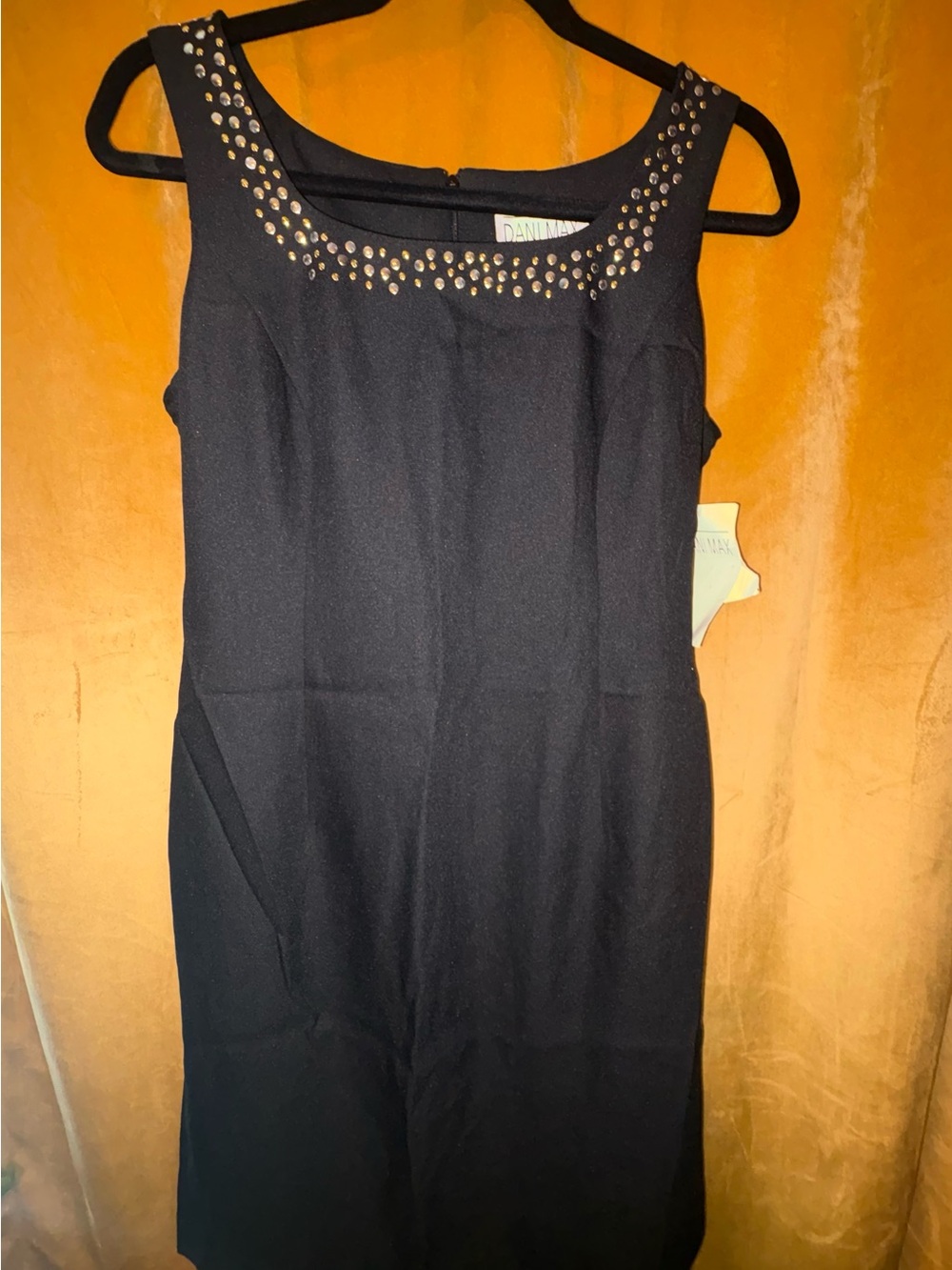 VTG Black Sleeveless Midi Dress with Studded Scoop Neckline